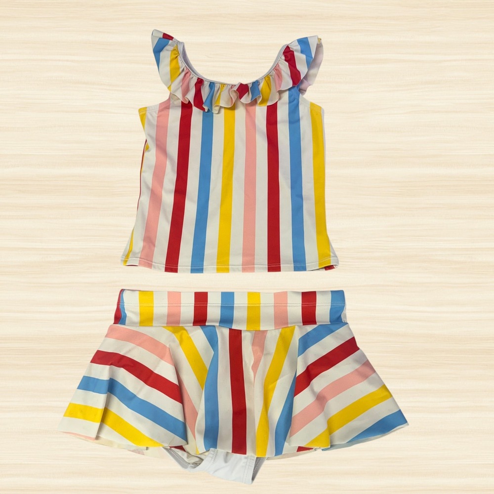 Hanna Andersson Girls Multi Color Stripe Ruffle Tankini Skirt Swimsuit Set 12